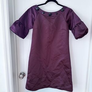 Max & Cleo Plum Colored Puff Sleeved Satin Dress